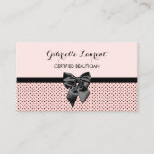 ボーティシアンシックパリジャンピンク水玉模様ブラックボウ 名刺 (正面)