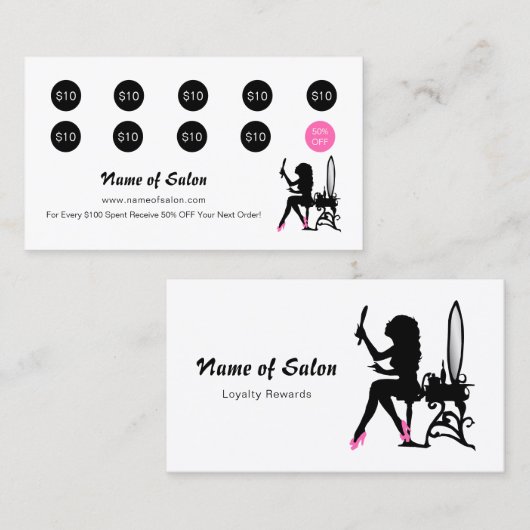 ボーティシアンピンクアンドブラック女の子らしい女の子サロンロイヤリティ ロイヤリティカード (正面/裏面)