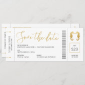 ボーディングパスシーホースキスをするチケットビーチ セーブザデート (正面/裏面)