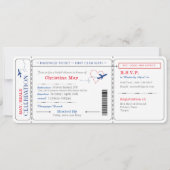 ボーディングパスチケットブライダルシャワー招待状レッドブルー 招待状 (正面)