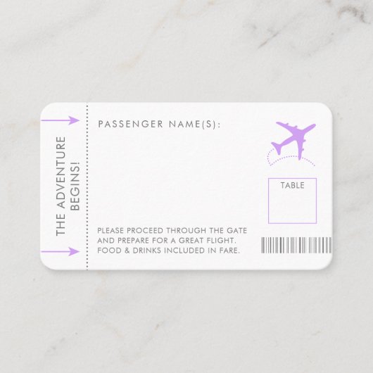 ボーディングパスチケット座席表薄紫紫 プレイスカード (正面)