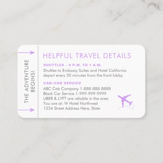 ボーディングパスチケット座席表薄紫紫 プレイスカード (裏面)