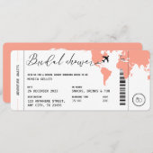 ボーディングパストラベルをテーマにしたサンゴブライダルシャワー 招待状 (正面/裏面)