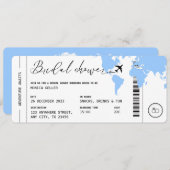 ボーディングパストラベルブライダルシャワーベビーブルー 招待状 (正面/裏面)