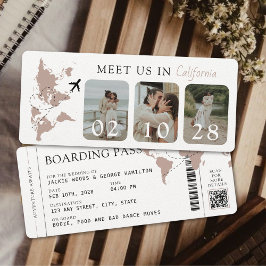 ボーディングパスベージュニュートラル結婚3枚 招待状