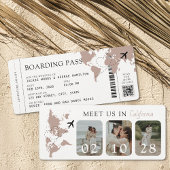 ボーディングパスベージュニュートラル結婚3枚 招待状
