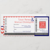 ボーディングパスリネン結婚式招待状コーラルシファー 招待状 (正面/裏面)