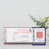 ボーディングパスリネン結婚式招待状コーラルシファー 招待状 (スタンド正面)