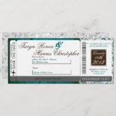 ボーディングパスリネン結婚式招待状ティール(緑がかった色)ウッド 招待状 (正面/裏面)