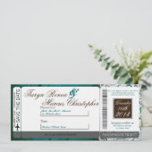 ボーディングパスリネン結婚式招待状ティール(緑がかった色)ウッド 招待状 (スタンド正面)