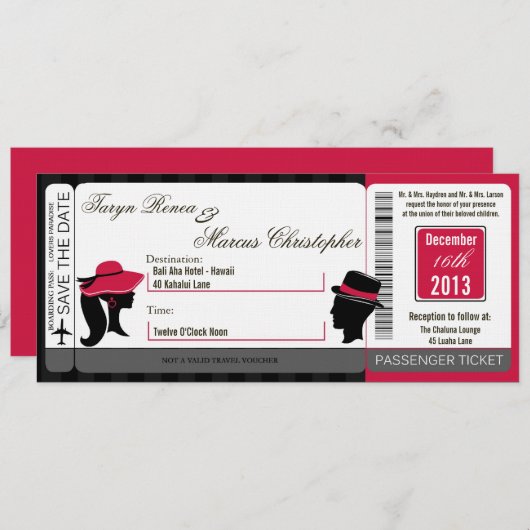 ボーディングパスリネン結婚式招待状フォーマルハット 招待状 (正面/裏面)