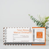 ボーディングパスリネン結婚式招待状ブラウンシェファー 招待状 (スタンド正面)