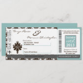 ボーディングパスリネン結婚式招待状ブラウンティファ 招待状 (正面/裏面)