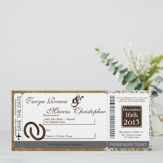 ボーディングパスリネン結婚式招待状ホースシューズ 招待状 (スタンド正面)