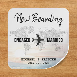 ボーディングパス海サンセット行先結婚式 スクエアシール