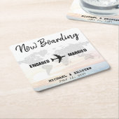 ボーディングパス海サンセット行先結婚式 スクエアペーパーコースター (アングル)