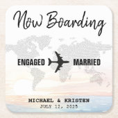 ボーディングパス海サンセット行先結婚式 スクエアペーパーコースター (正面)