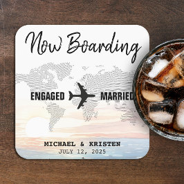 ボーディングパス海サンセット行先結婚式 スクエアペーパーコースター