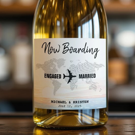 ボーディングパス海サンセット行先結婚式 スパークリングワインラベル