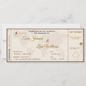 ボーディングパス結婚のVIP航空会社チケットベージュ 招待状 (正面)