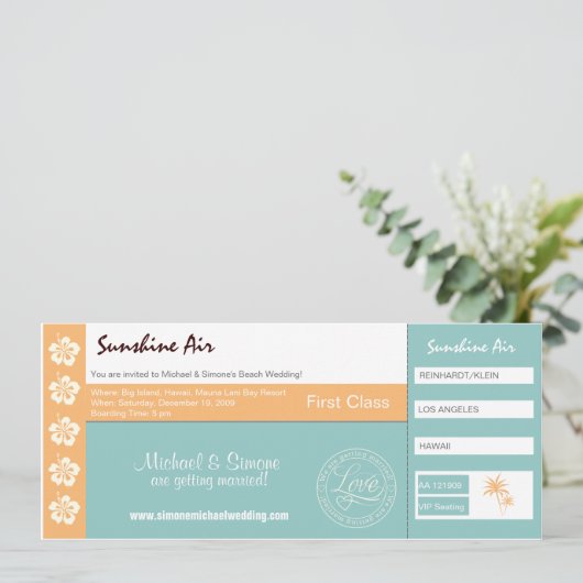 ボーディングパス結婚式招待状ターコイズオレンジ 招待状 (スタンド正面)