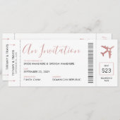 ボーディングパス飛行機チケットピンク結婚式招待状 招待状 (正面/裏面)