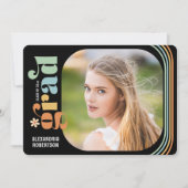 ボーデイジーレトロ文字写真卒業パーティー 招待状 (正面)