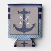 ボートいかりとストライプデザイン 缶クーラー (正面)