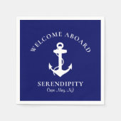 ボートいかりネイビーパーソナライズされたウェルカムアボード スタンダードカクテルナプキン (正面)