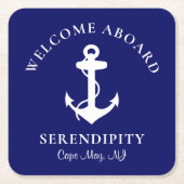 ボートいかりネイビーパーソナライズされた スクエアペーパーコースター (正面)