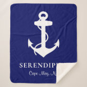 ボートいかりネイビーブルーパーソナライズされた シェルパブランケット (正面)