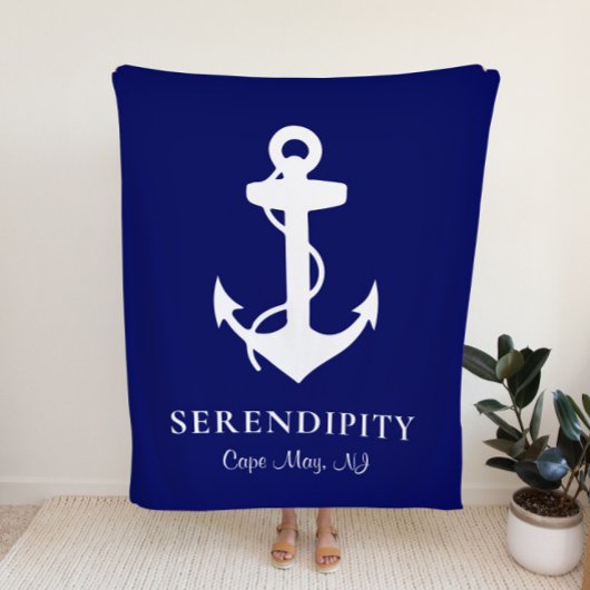 ボートいかりネイビーブルーパーソナライズされた シェルパブランケット