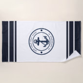 ボートいかりネイビーブルーボートカスタム ビーチタオル (正面)