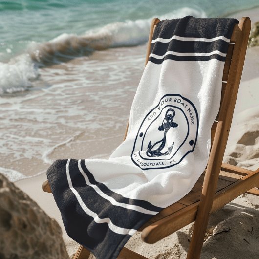 ボートいかりネイビーブルーボートカスタム ビーチタオル