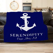 ボートいかりパーソナライズされたネイビーブルー フリースブランケット
