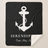 ボートいかりパーソナライズされたブラック シェルパブランケット (正面)