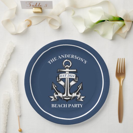 ボートいかりビーチバースデーパ航海のーティ結婚ーズ ペーパープレート (ウェディング)