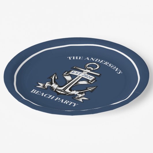 ボートいかりビーチバースデーパ航海のーティ結婚ーズ ペーパープレート (アングル)