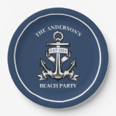 ボートいかりビーチバースデーパ航海のーティ結婚ーズ ペーパープレート (正面)