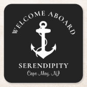 ボートいかりブラックパーソナライズされた スクエアペーパーコースター (正面)