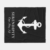 ボートいかりモノグラムブラック フリースブランケット (正面(横))