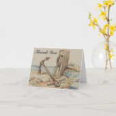 ボートいかり、ビーチ、そして「ありがとう」グリーティングカード カード (黄色い花)