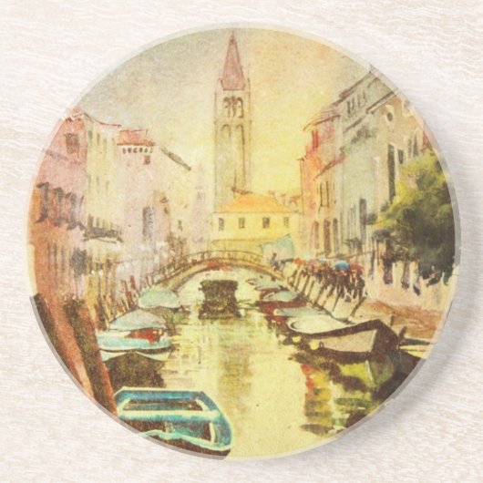 ボートおよび建物が付いている運河の眺め コースター (正面)