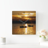 ボートおよび激しい空 スクエア壁時計 (ホーム)