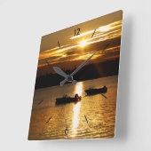 ボートおよび激しい空 スクエア壁時計 (傾斜)