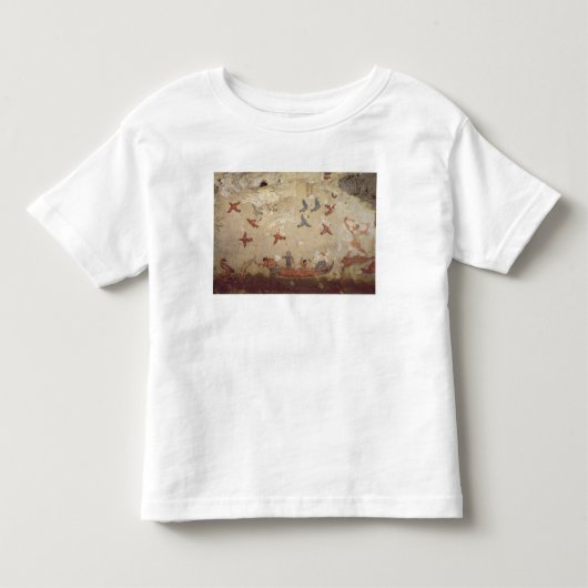 ボートおよび鳥飛行の漁師 トドラーTシャツ (正面)