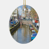 ボートが付いているアムステルダム運河 セラミックオーナメント (右)