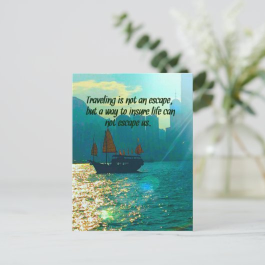 ボートが付いている旅行の引用文のビクトリア景色の港 ポストカード (スタンド正面)