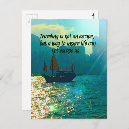 ボートが付いている旅行の引用文のビクトリア景色の港 ポストカード (正面/裏面)