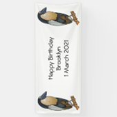 ボートでハサギの鳥の漫画イラストレーション 横断幕 (縦)